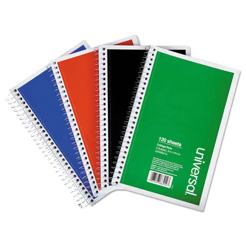 Wirebound Notebook, 3 Subjects, Medium-College Rule, Assorted Color Covers, 9.5 X 6, 120 Sheets, 4-Pack 1