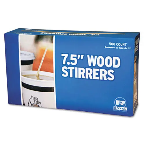 Wood Coffee Stirrers, 7 1-2" Long, Woodgrain, 500 Stirrers-Box, 10 Boxes-Carton 1