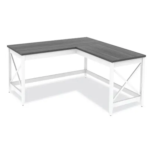 Workspace By Alera L-Shaped Farmhouse Desk, 58.27" X 58.27" X 29.53", Gray-White 1