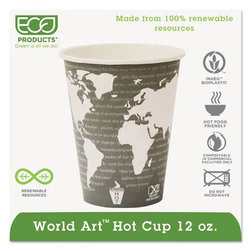 World Art Renewable Compostable Hot Cups, 12 Oz., 50-Pk, 20 Pk-Ct 1
