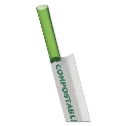 Wrapped Straw, 7.75", Green, 9600-Carton 1