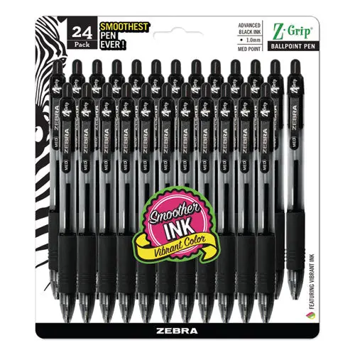 Z-Grip Retractable Ballpoint Pen, Medium 1 Mm, Black Ink, Clear Barrel, 24-Pack 1