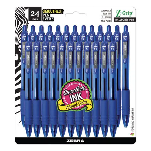 Z-Grip Retractable Ballpoint Pen, Medium 1 Mm, Blue Ink, Clear Barrel, 24-Pack 1