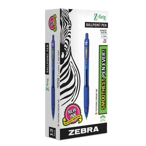 Z-Grip Retractable Ballpoint Pen, Medium 1 Mm, Blue Ink, Clear Barrel, Dozen 1