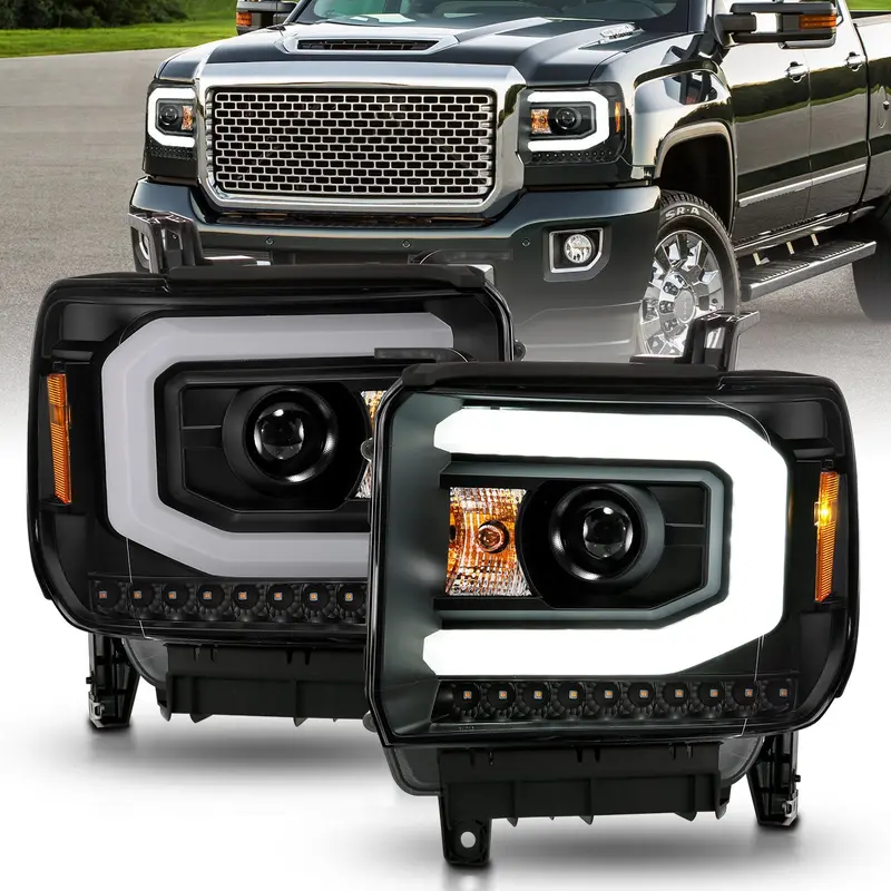 Anzo Usa Projector Headlight Assembly – Halo Rings, Clear Lens, Black Housing & Integrated Light Bar (Pair) 1