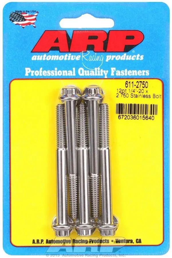 Arp 611-2750 Stainless Steel 12-Point Bolt Kit – Five 1/4-20 × 2.75" Bolts 1