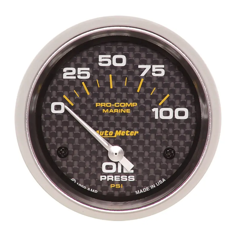 Autometer Marine-Grade Oil Pressure Gauge – 2-5/8", 100 Psi, Electric, Carbon Fiber Dial 1