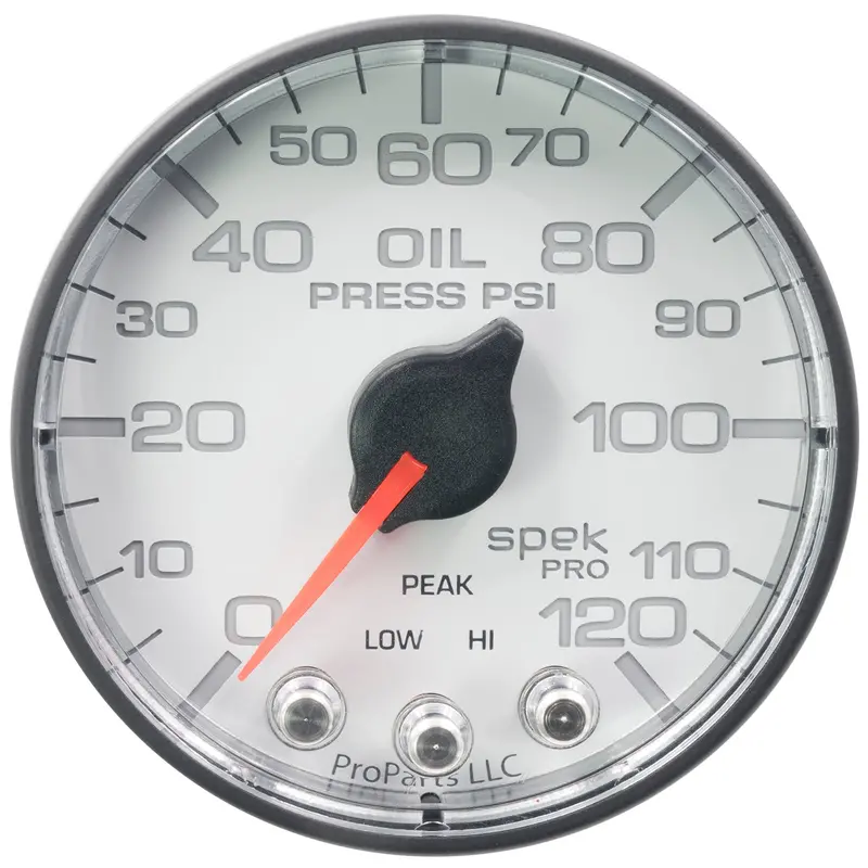 Autometer P325128 2-1/16-Inch Oil Pressure Gauge – 120 Psi Range, White/Black Face, Stepper Motor With Peak Hold & Warning Features 1