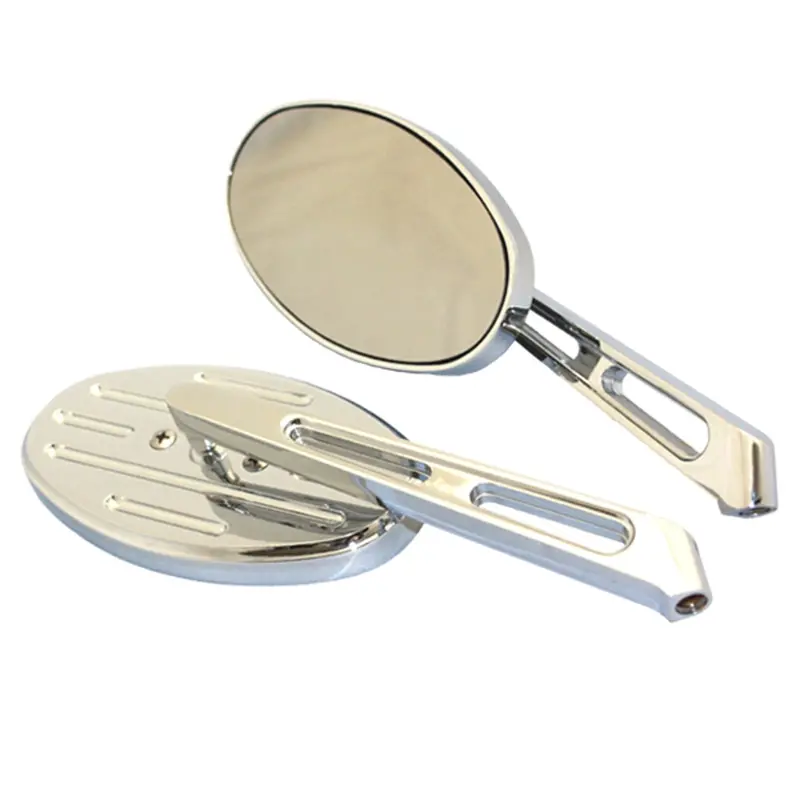 Cipa 01932 Oval Motorcycle Mirror Kit – Chrome Dashed-Line Design, Left & Right Pair 1