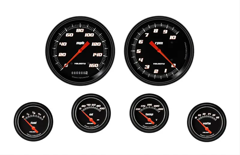 Classic Instruments Velocity Black 6-Gauge Dash Set – 2-5/8" Short-Sweep Design (Vs251Bblf) 1