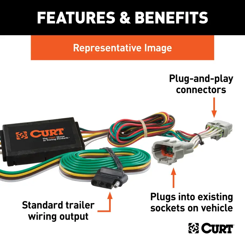 Curt Custom Vehicle-Specific Wiring Harness — 4-Way Flat Trailer Connector For Mitsubishi Outlander 1