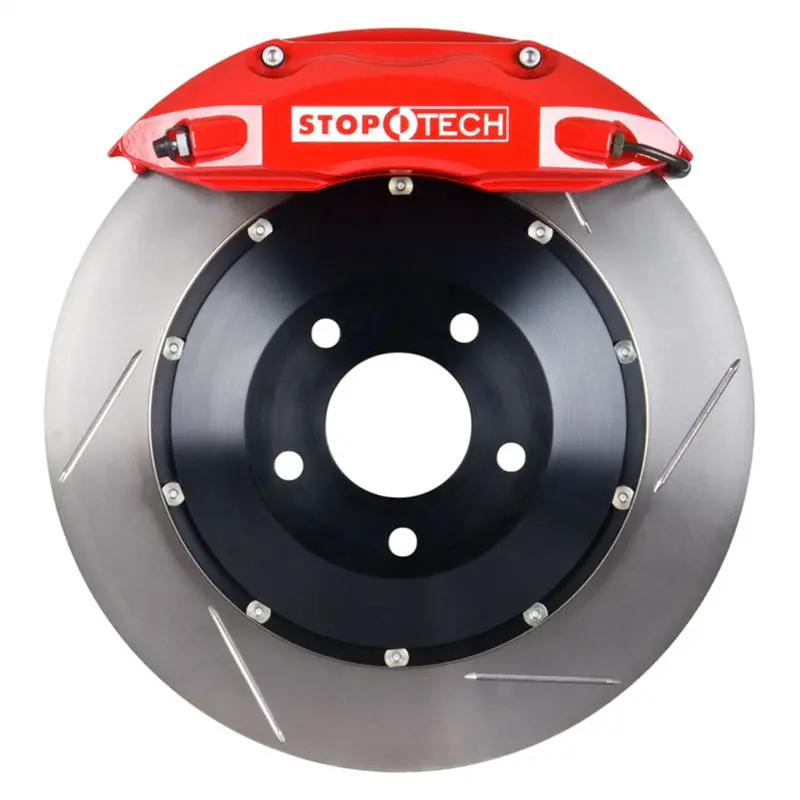 Stoptech 83.138.4300.71 Big Brake Upgrade Kit – Front, Red Calipers, Two-Piece Slotted Rotors 1