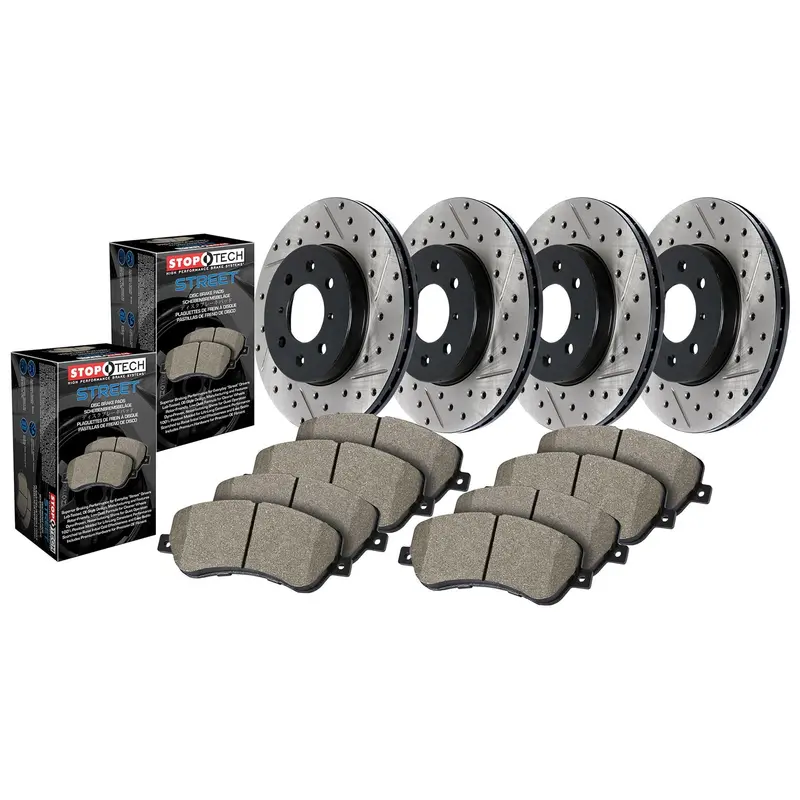 Stoptech 935.44136 Street Axle Pack – Four-Wheel Drilled And Slotted Brake Kit 1