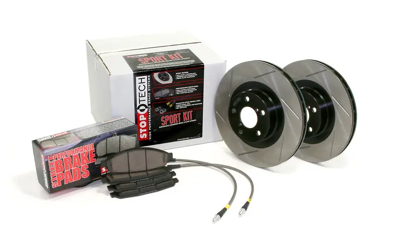 Stoptech 977.33006F Sport Axle Pack – Slotted Front Brake Kit With Stainless Lines For Track-Ready Stopping Power 1