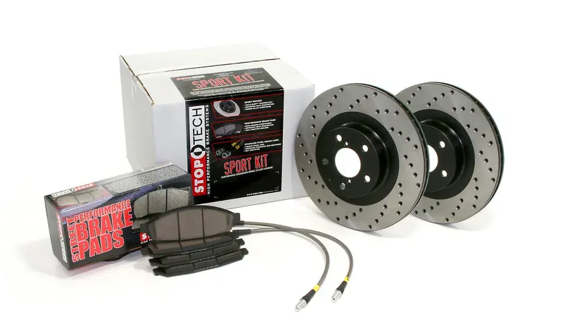 Stoptech 979.34026 Sport Axle Pack – Four-Wheel Drilled Rotor Kit With Stainless Brake Lines 1