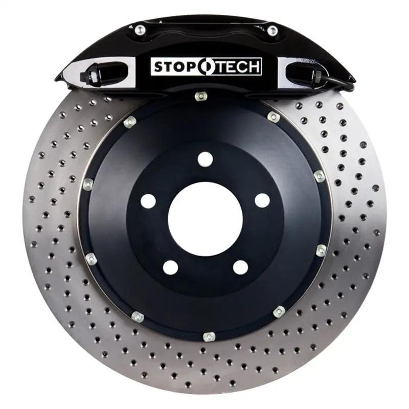 Stoptech Big Brake Kit – Front-Mounted, Two-Piece Drilled Rotor With Black Calipers 1