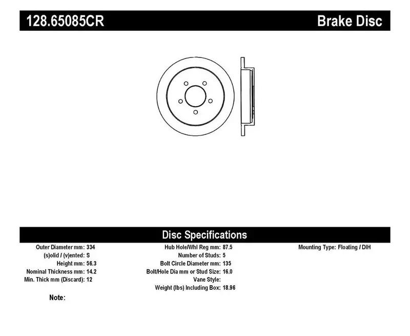 Stoptech Sport Cryo-Treated Rear Right Cross-Drilled Rotor (Model 128.65085Cr) 1