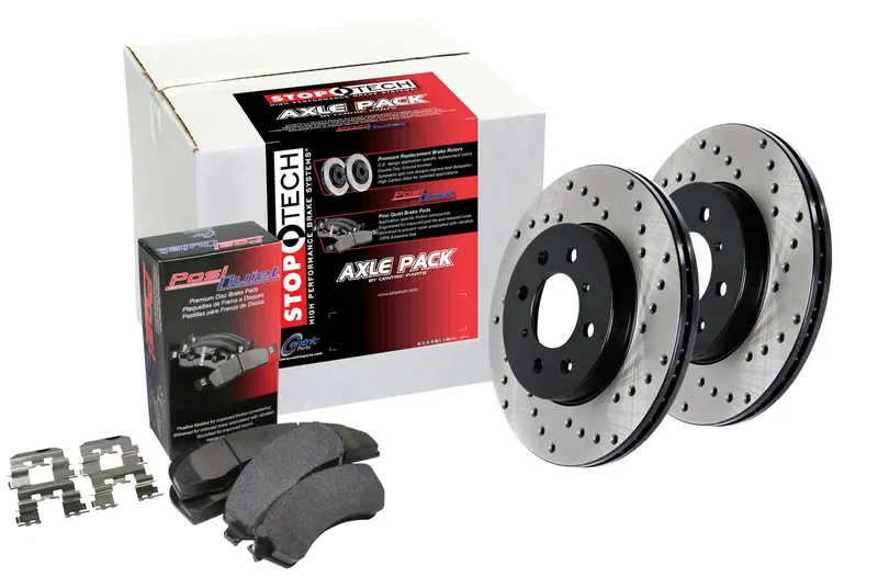 Stoptech Street Front Brake Kit – Drilled Rotors With Calipers & Hardware (939.61013) 1