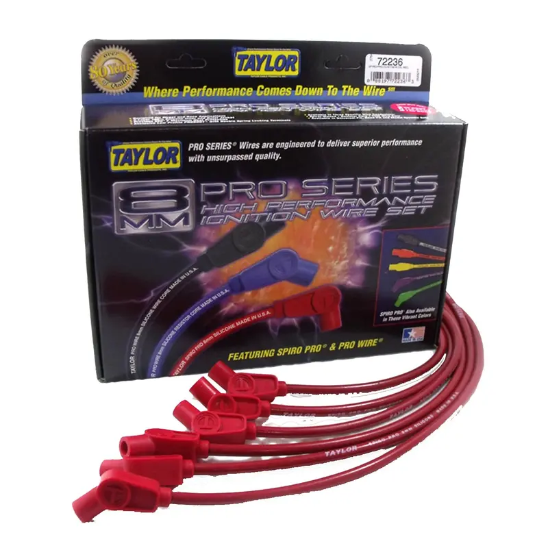 Taylor Cable 74247 8Mm Spiro-Pro Ignition Wire Set – Blue Jacket, 180°/90° Boots, Custom-Length 1